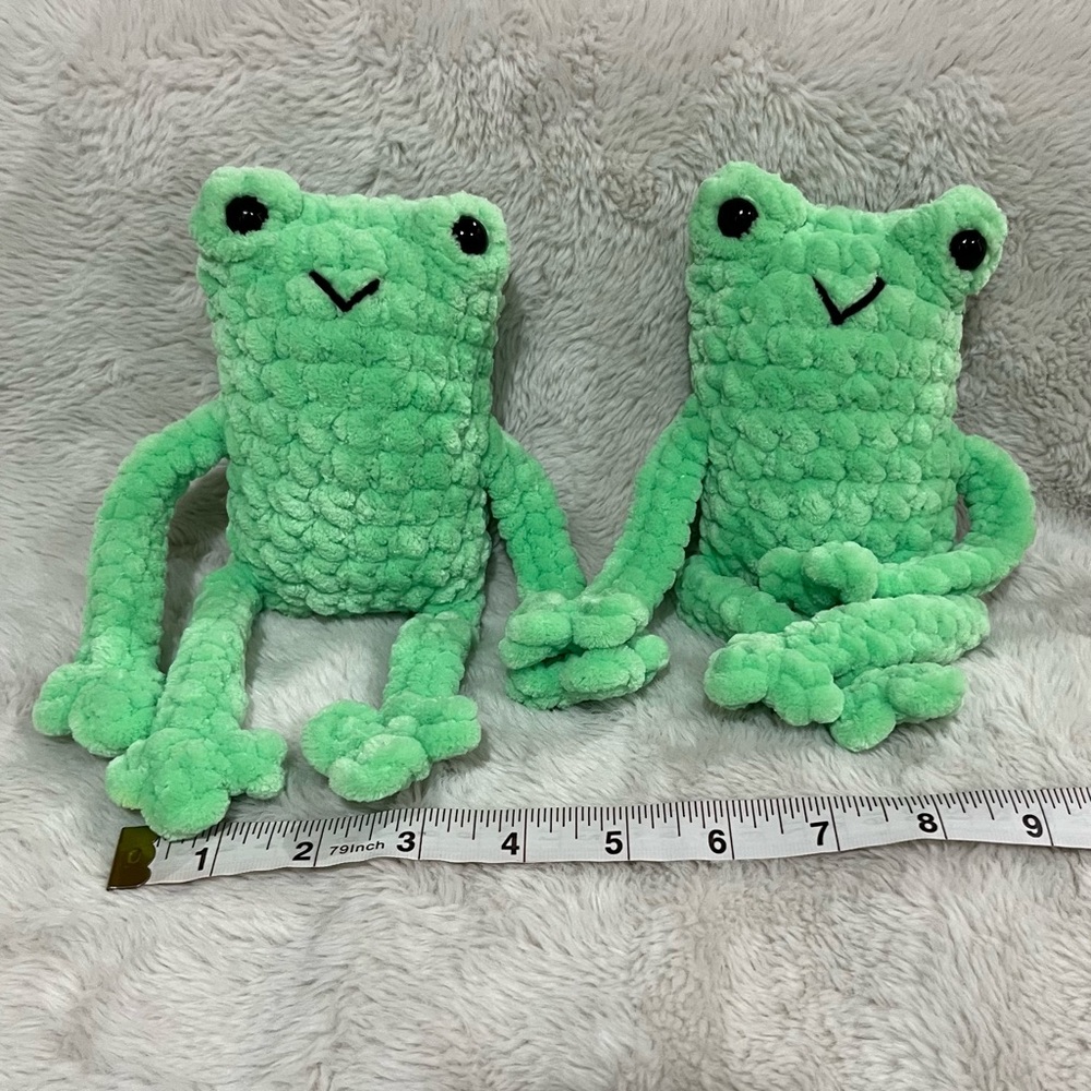 Pair of Crochet Leggy Frog Plushies - Amigurumi Stuffed Animals - Picture 2 of 5